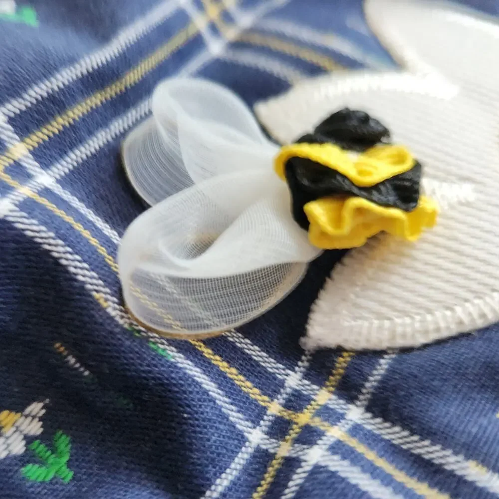Vintage 1980s Good Lad Blue Daisy & Bumblebee Jumper Dress | Baby 18 M | NWT